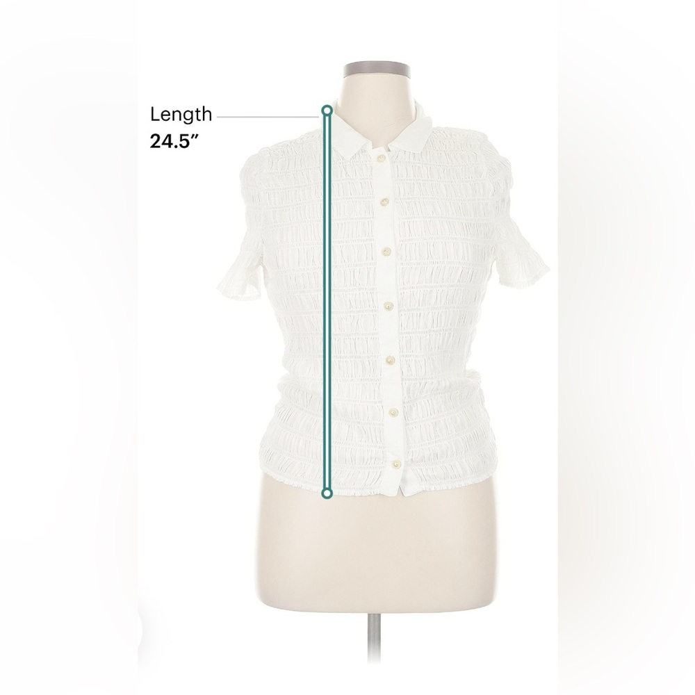 J. Crew White Cap Sleeve Smocked Dress Shirt Collar Top - Picture 5 of 7